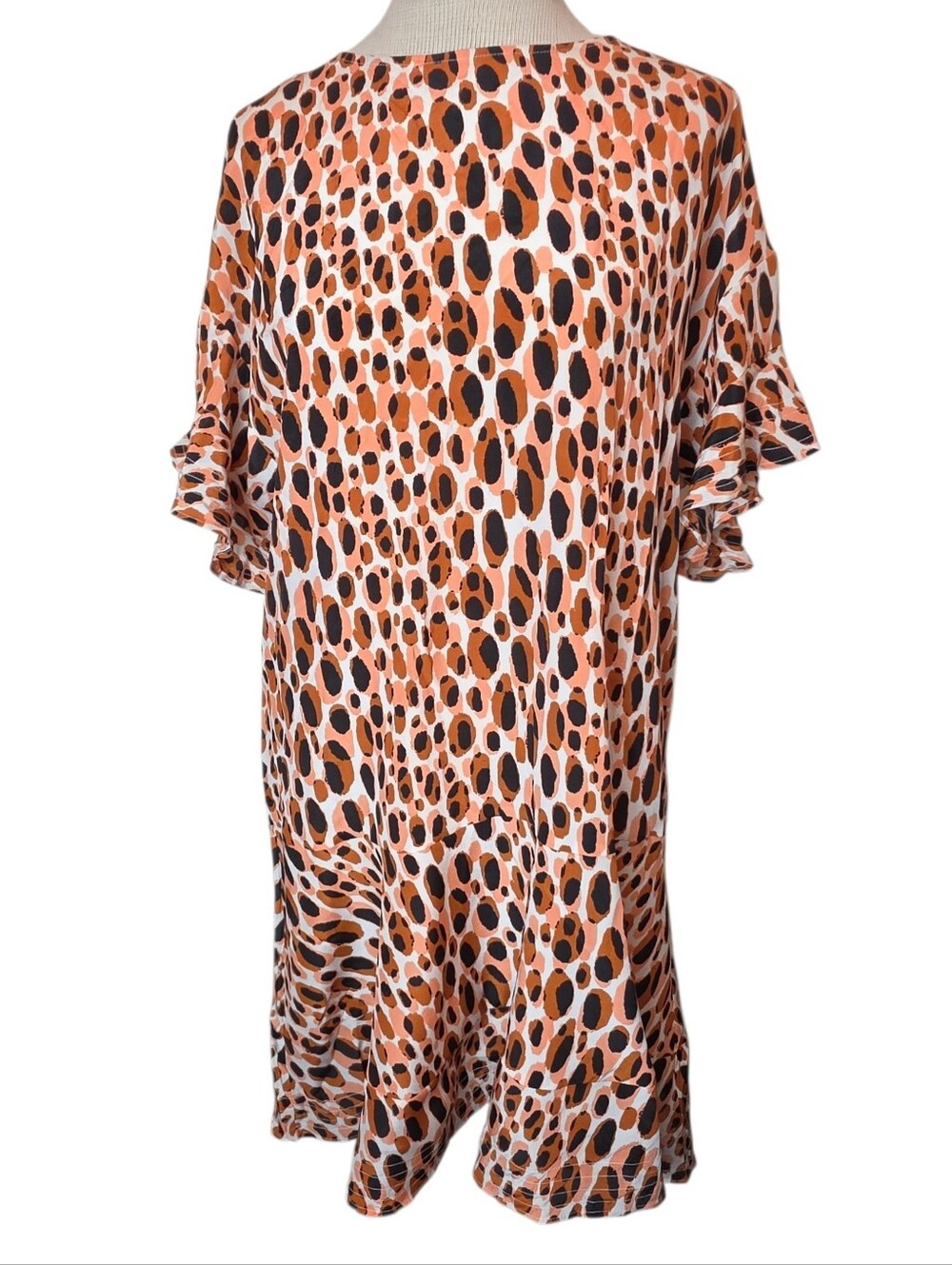 Marie Oliver Silk Shift Dress Size S Orange Brown Black Leopard-Spot Drop Waist